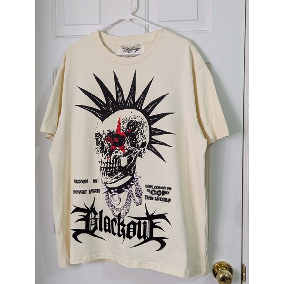 NWT BKYS Born To Tour Graphic T-Shirt Mens 2XL Cream Black Rhinestones Skull Y2K - Picture 1 of 10